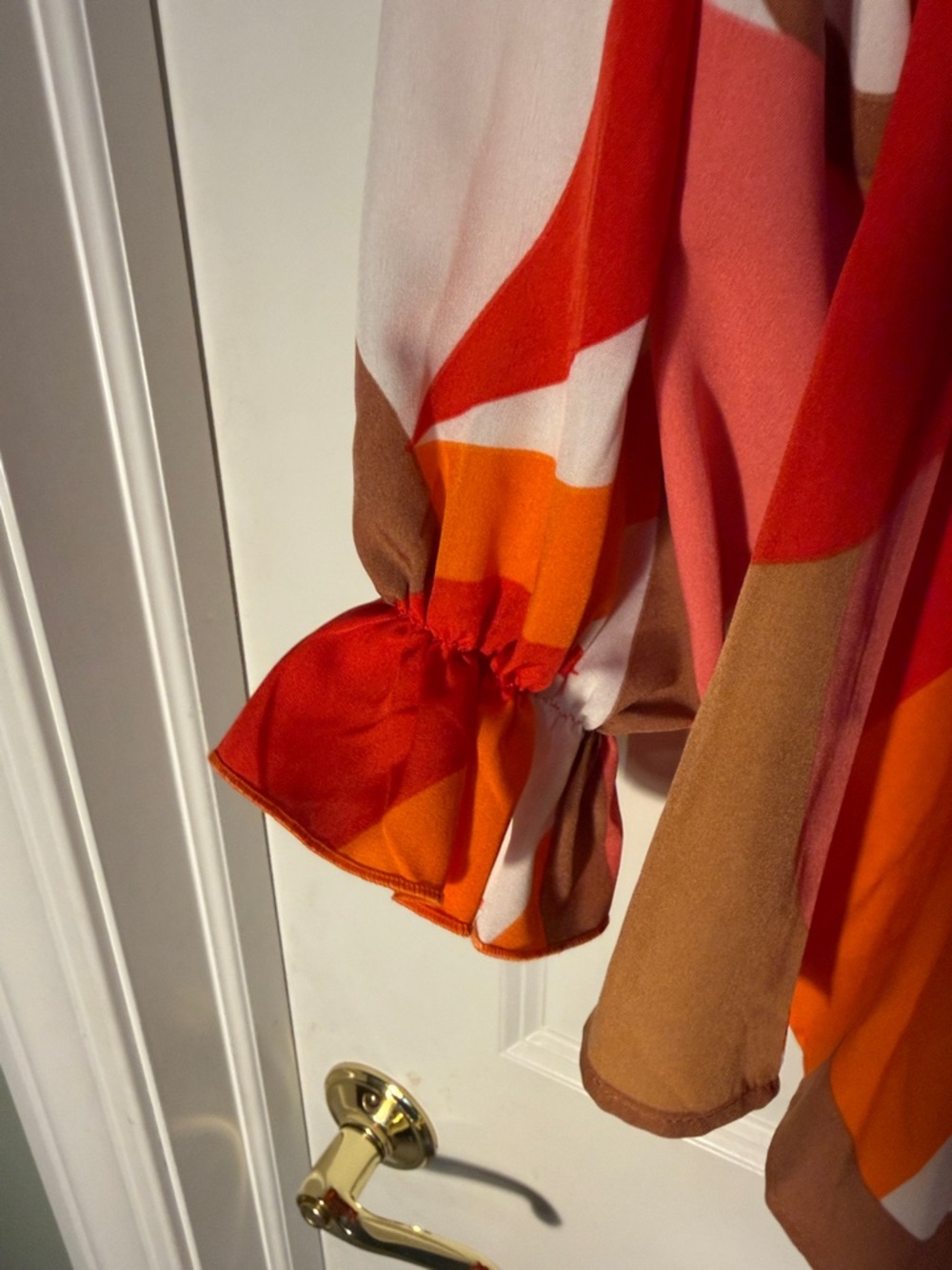 Women’s Colorblock Off-Shoulder Top in Orange and Pink - Picture 3 of 5